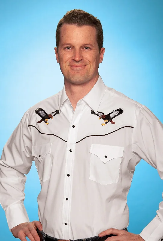 Men's Thermal - Lined Casual Shirts in Black for Added Warmth in Cold WeatherEly & Walker Mens Eagle White Western Shirt L/S Poly/Cotton Men's Thermal - Lined Casual Shirts in Black for Added Warmth in Cold WeatherEly & Walker Mens Eagle White Western Shirt L/S Poly/Cotton