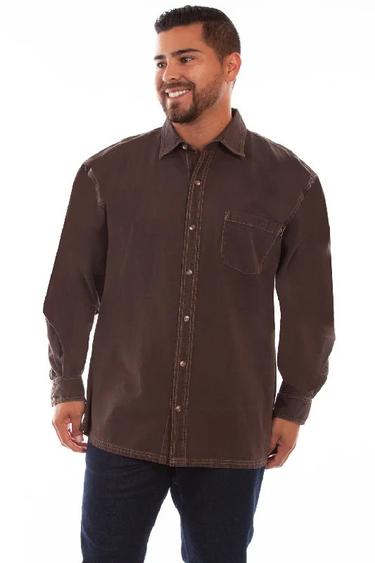 Men's Distressed Denim Casual Shirts with Frayed Edges for a Trendy and Rugged LookScully Mens Chocolate 100% Cotton The Outdoor L/S Shirt Men's Distressed Denim Casual Shirts with Frayed Edges for a Trendy and Rugged LookScully Mens Chocolate 100% Cotton The Outdoor L/S Shirt