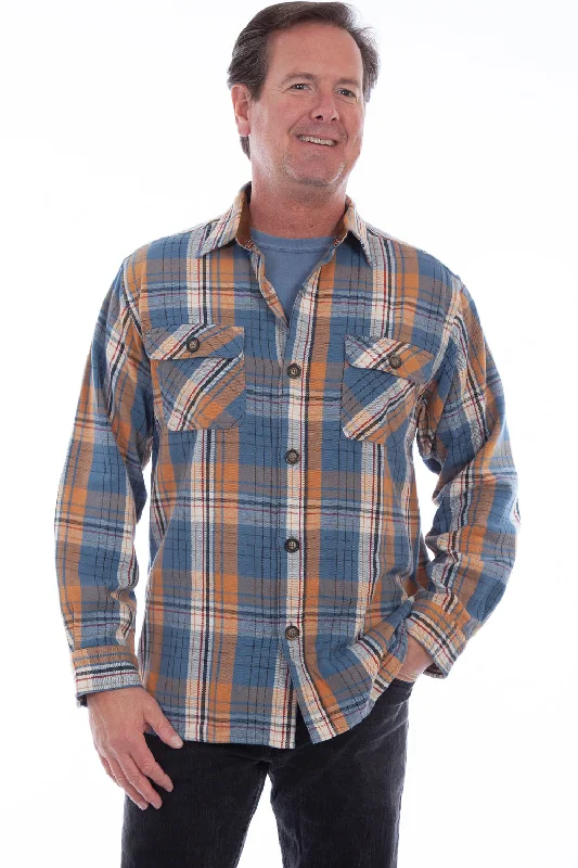 Plus Size Men's Plaid Flannel Casual Shirts in Earth Tones for a Cozy Fall OutfitScully Mens Blue/Orange 100% Cotton Elbow Patch L/S Shirt Plus Size Men's Plaid Flannel Casual Shirts in Earth Tones for a Cozy Fall OutfitScully Mens Blue/Orange 100% Cotton Elbow Patch L/S Shirt
