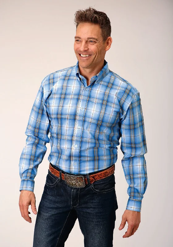 Men's Stretch - Fabric Casual Shirts in Navy Blue for a Comfortable and Flexible FitRoper Mens Cornflower Plaid Blue 100% Cotton L/S Shirt Men's Stretch - Fabric Casual Shirts in Navy Blue for a Comfortable and Flexible FitRoper Mens Cornflower Plaid Blue 100% Cotton L/S Shirt