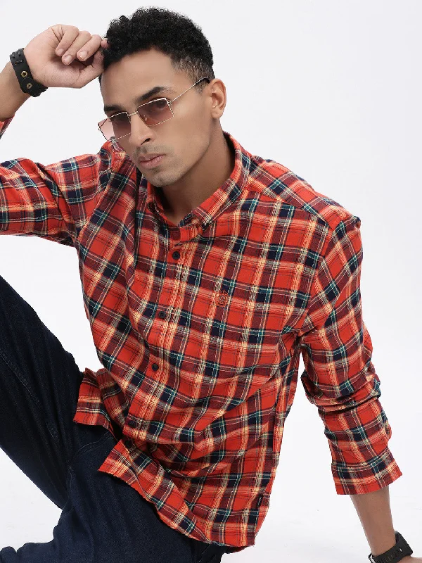 Men's Thermal - Lined Casual Shirts in Black for Added Warmth in Cold WeatherMen Red Checked Slim Fit Shirt Men's Thermal - Lined Casual Shirts in Black for Added Warmth in Cold WeatherMen Red Checked Slim Fit Shirt