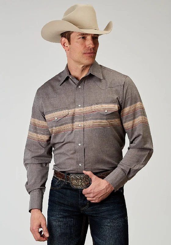 Plus Size Men's Plaid Flannel Casual Shirts in Earth Tones for a Cozy Fall OutfitRoper Mens Border Stripe Grey Cotton Blend 55/45 L/S Shirt Plus Size Men's Plaid Flannel Casual Shirts in Earth Tones for a Cozy Fall OutfitRoper Mens Border Stripe Grey Cotton Blend 55/45 L/S Shirt
