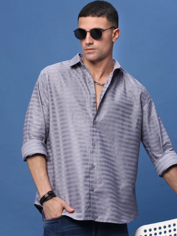 Men's Distressed Denim Casual Shirts with Frayed Edges for a Trendy and Rugged LookMen Grey Slim Fit Striped Shirt Men's Distressed Denim Casual Shirts with Frayed Edges for a Trendy and Rugged LookMen Grey Slim Fit Striped Shirt