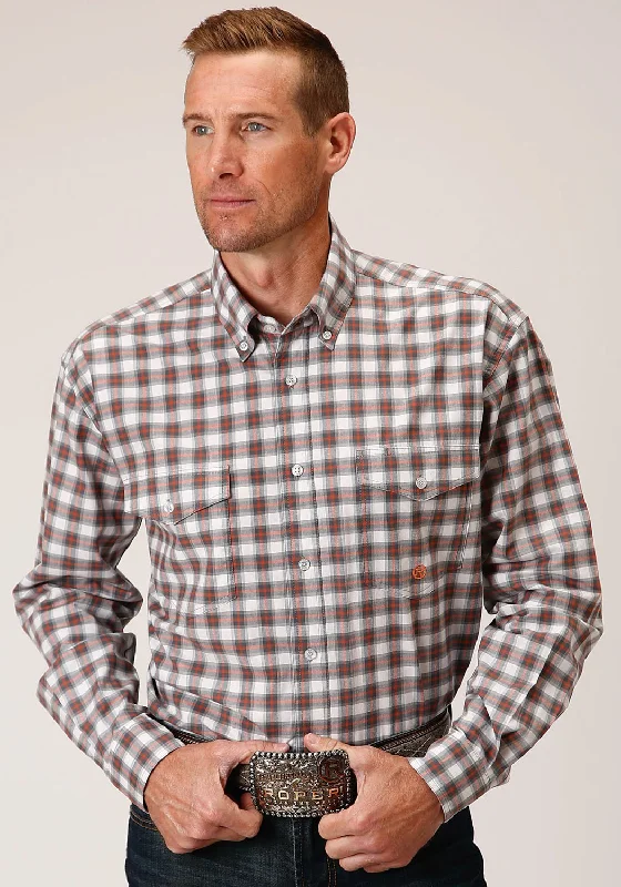 Men's Linen Blend Casual Shirts with Roll - Up Sleeves for a Summer Beach LookRoper Mens New Stretch Check Grey Cotton Blend L/S Shirt