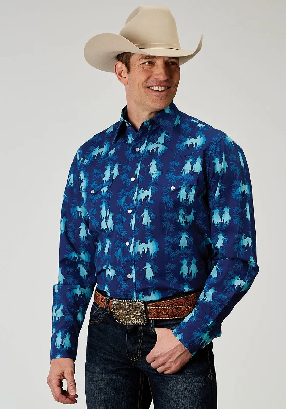 Men's Wrinkle - Resistant Polyester Blend Casual Shirts for Easy Travel and MaintenanceRoper Mens 1907 Hawaiian Ombre Blue 100% Cotton L/S Shirt Men's Wrinkle - Resistant Polyester Blend Casual Shirts for Easy Travel and MaintenanceRoper Mens 1907 Hawaiian Ombre Blue 100% Cotton L/S Shirt