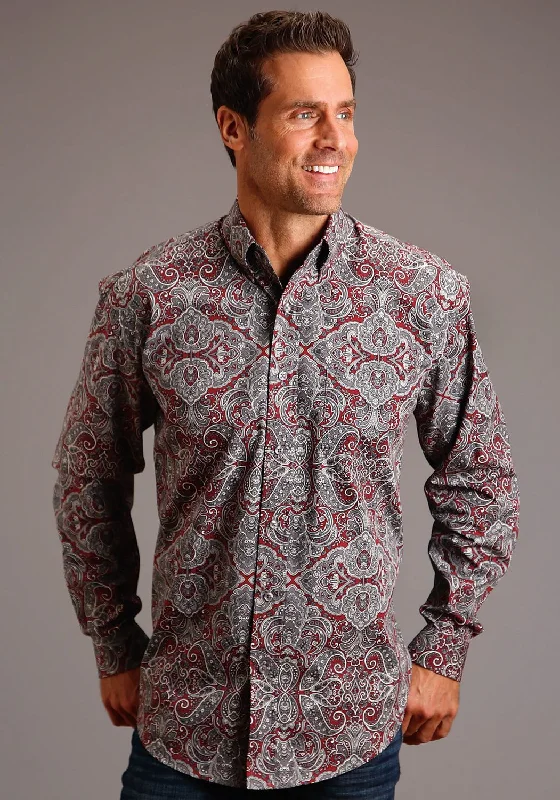 Men's Distressed Denim Casual Shirts with Frayed Edges for a Trendy and Rugged LookStetson Mens Wine 100% Cotton Medallion Paisley BD L/S 1 Pocket Shirt Men's Distressed Denim Casual Shirts with Frayed Edges for a Trendy and Rugged LookStetson Mens Wine 100% Cotton Medallion Paisley BD L/S 1 Pocket Shirt