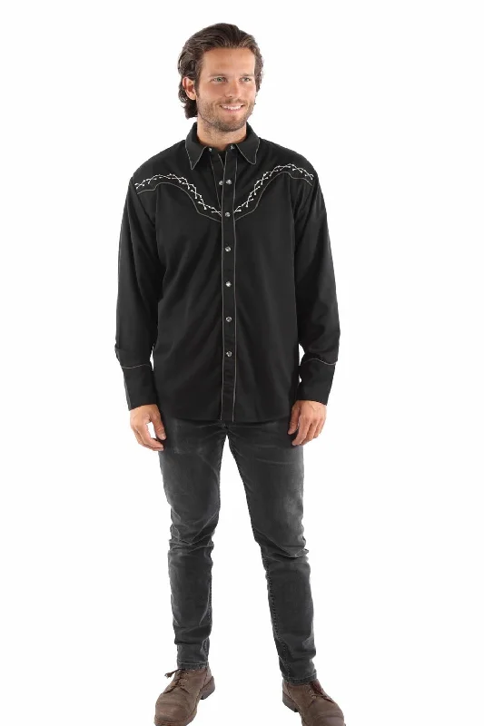 Men's Embroidered Detail Casual Shirts in Beige for a Touch of EleganceScully Mens Justice Is Coming Gunfighter Black Poly/Rayon L/S Shirt Men's Embroidered Detail Casual Shirts in Beige for a Touch of EleganceScully Mens Justice Is Coming Gunfighter Black Poly/Rayon L/S Shirt
