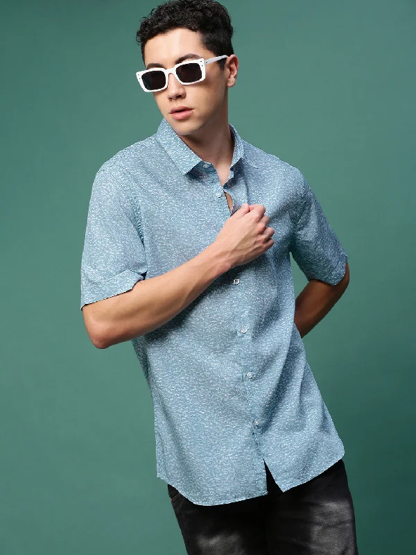 Men's Graphic - Printed Casual Shirts with Pop - Culture References for a Fun and Stylish LookMen Blue Graphic Slim Fit Shirt Men's Graphic - Printed Casual Shirts with Pop - Culture References for a Fun and Stylish LookMen Blue Graphic Slim Fit Shirt