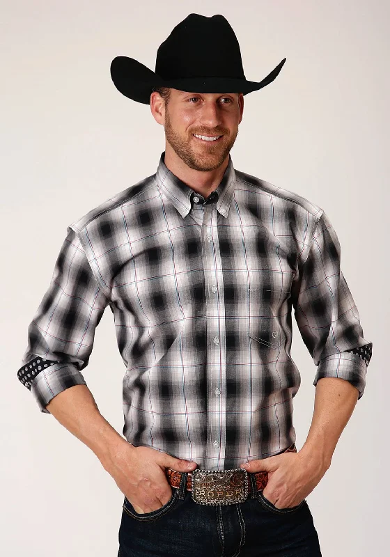Men's Button - Down Oxford Casual Shirts in Crisp White for a Classic and Versatile StyleRoper Mens Black 100% Cotton Hills Plaid BD L/S 1 Pkt Shirt Men's Button - Down Oxford Casual Shirts in Crisp White for a Classic and Versatile StyleRoper Mens Black 100% Cotton Hills Plaid BD L/S 1 Pkt Shirt