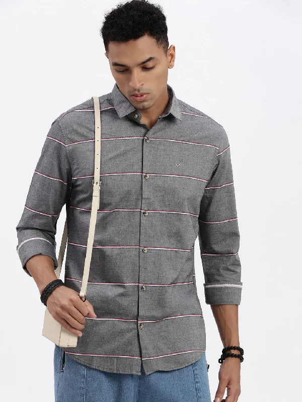 Men's Graphic - Printed Casual Shirts with Pop - Culture References for a Fun and Stylish LookMen Grey Striped Slim Fit Shirt Men's Graphic - Printed Casual Shirts with Pop - Culture References for a Fun and Stylish LookMen Grey Striped Slim Fit Shirt