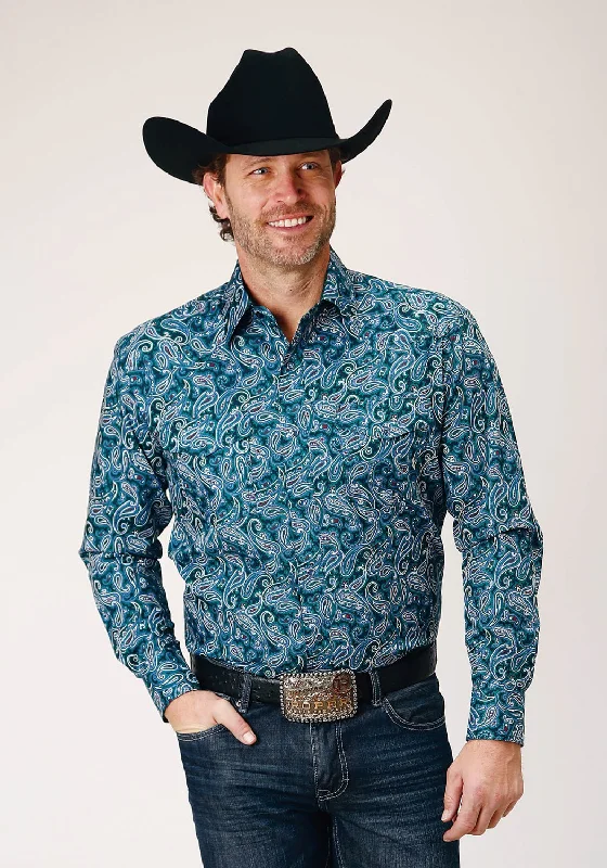 Men's Wrinkle - Resistant Polyester Blend Casual Shirts for Easy Travel and MaintenanceRoper Mens Canyon Paisley Blue 100% Cotton L/S Shirt Men's Wrinkle - Resistant Polyester Blend Casual Shirts for Easy Travel and MaintenanceRoper Mens Canyon Paisley Blue 100% Cotton L/S Shirt