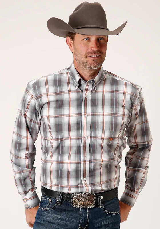 Men's Moisture - Wicking Performance Fabric Casual Shirts for Outdoor ActivitiesRoper Mens Grey 100% Cotton Smokey Plaid BD L/S 1 Pkt Shirt Men's Moisture - Wicking Performance Fabric Casual Shirts for Outdoor ActivitiesRoper Mens Grey 100% Cotton Smokey Plaid BD L/S 1 Pkt Shirt