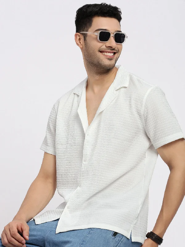 Men's Linen Blend Casual Shirts with Roll - Up Sleeves for a Summer Beach LookMen White Cuban Collar Solid Shirt Men's Linen Blend Casual Shirts with Roll - Up Sleeves for a Summer Beach LookMen White Cuban Collar Solid Shirt