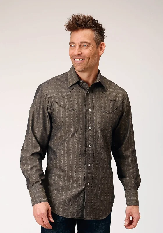 Men's Embroidered Detail Casual Shirts in Beige for a Touch of EleganceRoper Mens Floral Tone on Tone Grey Poly/Cotton L/S Shirt Men's Embroidered Detail Casual Shirts in Beige for a Touch of EleganceRoper Mens Floral Tone on Tone Grey Poly/Cotton L/S Shirt