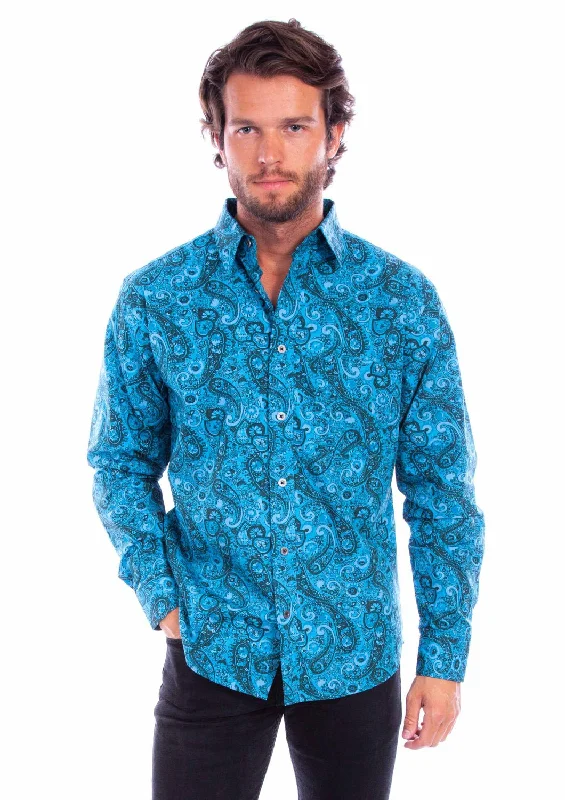 Men's Slim - Fit Printed Floral Casual Shirts in Pastel Colors for a Spring - Inspired VibeScully Mens Worn Outs Paisley Aqua 100% Cotton L/S Shirt Men's Slim - Fit Printed Floral Casual Shirts in Pastel Colors for a Spring - Inspired VibeScully Mens Worn Outs Paisley Aqua 100% Cotton L/S Shirt