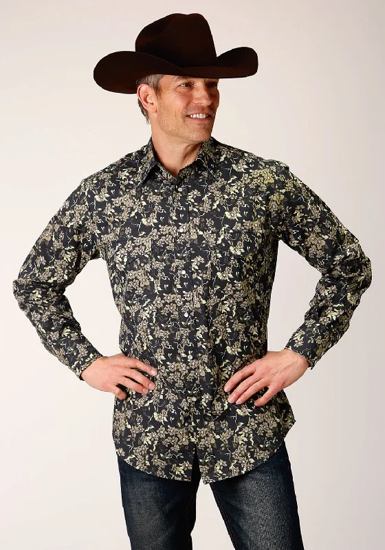 Men's Retro - Style Hawaiian Print Casual Shirts in Bold Patterns for a Tropical VacationRoper Mens Vintage Dark Floral Black Cotton Blend L/S Shirt Men's Retro - Style Hawaiian Print Casual Shirts in Bold Patterns for a Tropical VacationRoper Mens Vintage Dark Floral Black Cotton Blend L/S Shirt