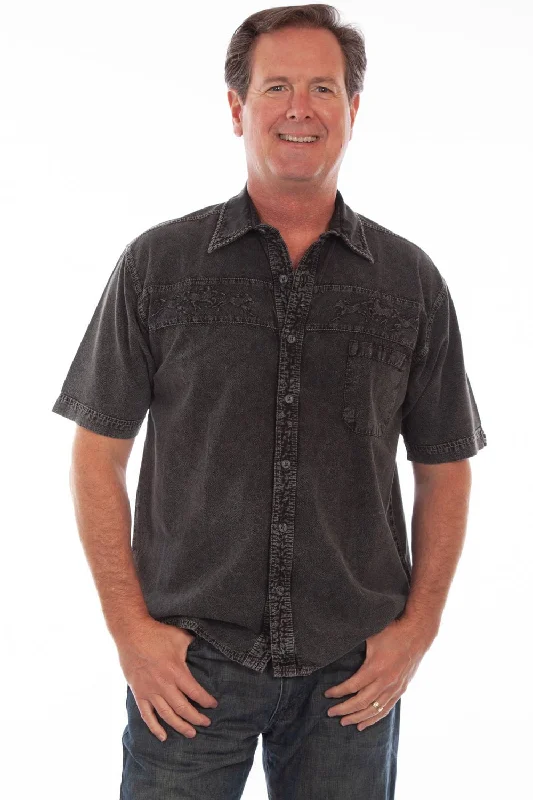 Men's Two - Tone Contrast Panel Casual Shirts in White and Navy for a Stylish and Eye - Catching DesignScully Mens Black Distressed 100% Cotton Horses S/S Shirt Men's Two - Tone Contrast Panel Casual Shirts in White and Navy for a Stylish and Eye - Catching DesignScully Mens Black Distressed 100% Cotton Horses S/S Shirt