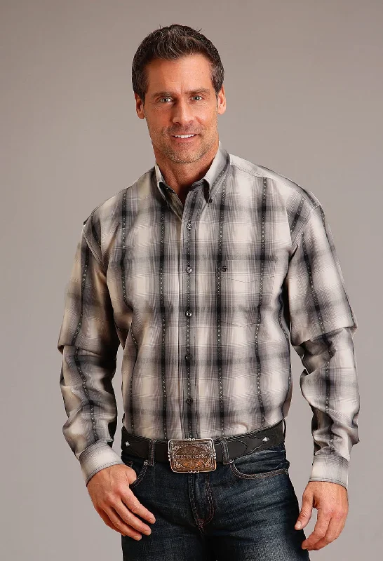 Men's Thermal - Lined Casual Shirts in Black for Added Warmth in Cold WeatherStetson Mens Desert Ombre Grey 100% Cotton L/S Shirt Men's Thermal - Lined Casual Shirts in Black for Added Warmth in Cold WeatherStetson Mens Desert Ombre Grey 100% Cotton L/S Shirt