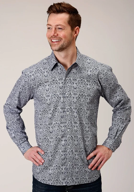 Men's Tailored Fit Checkered Casual Shirts in Multicolor for a Smart - Casual EnsembleRoper Mens Blue 100% Cotton Crystal Medallion BD L/S 1 Pkt Shirt Men's Tailored Fit Checkered Casual Shirts in Multicolor for a Smart - Casual EnsembleRoper Mens Blue 100% Cotton Crystal Medallion BD L/S 1 Pkt Shirt