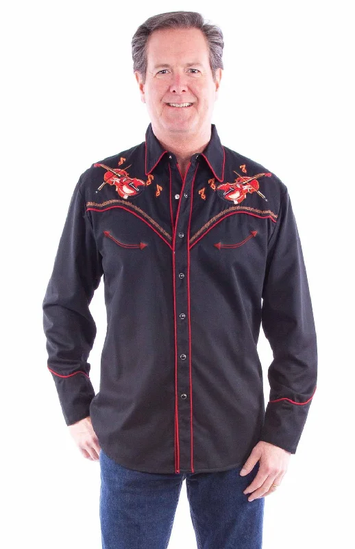 Men's Shearling - Lined Collar Casual Shirts in Brown for a Rustic and Warm AppealScully Mens Dueling Fiddles Black Poly/Cotton L/S Shirt Men's Shearling - Lined Collar Casual Shirts in Brown for a Rustic and Warm AppealScully Mens Dueling Fiddles Black Poly/Cotton L/S Shirt