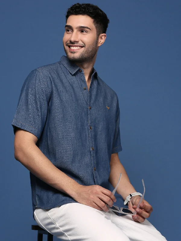 Men's Button - Down Oxford Casual Shirts in Crisp White for a Classic and Versatile StyleMen Solid Blue Slim Fit Shirt Men's Button - Down Oxford Casual Shirts in Crisp White for a Classic and Versatile StyleMen Solid Blue Slim Fit Shirt
