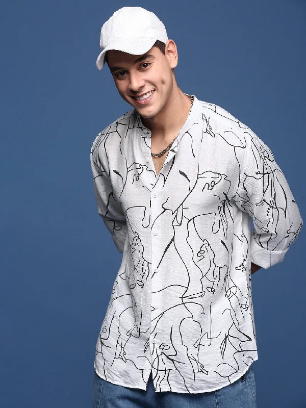 Men's Short - Sleeve Linen Casual Shirts in Light Khaki for a Breathable Summer OptionMen Mandarin Collar Abstract White Slim Fit Shirt Men's Short - Sleeve Linen Casual Shirts in Light Khaki for a Breathable Summer OptionMen Mandarin Collar Abstract White Slim Fit Shirt