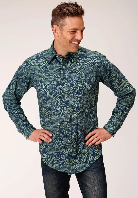 Men's Wrinkle - Resistant Polyester Blend Casual Shirts for Easy Travel and MaintenanceRoper Mens Lucky Tropical Print Green 100% Cotton L/S Shirt Men's Wrinkle - Resistant Polyester Blend Casual Shirts for Easy Travel and MaintenanceRoper Mens Lucky Tropical Print Green 100% Cotton L/S Shirt