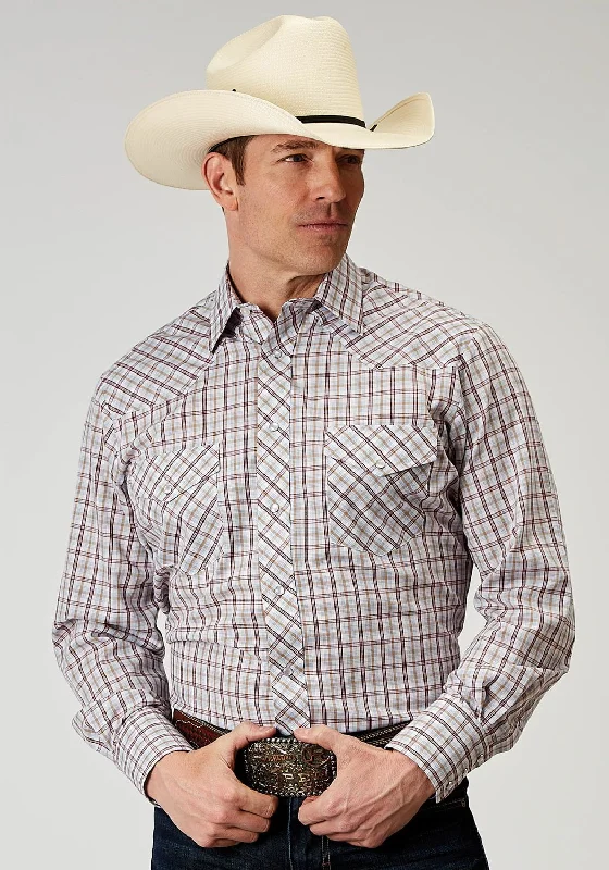 Men's Stretch - Fabric Casual Shirts in Navy Blue for a Comfortable and Flexible FitRoper Mens 1969 Vintage Plaid Cream Cotton Blend L/S Shirt