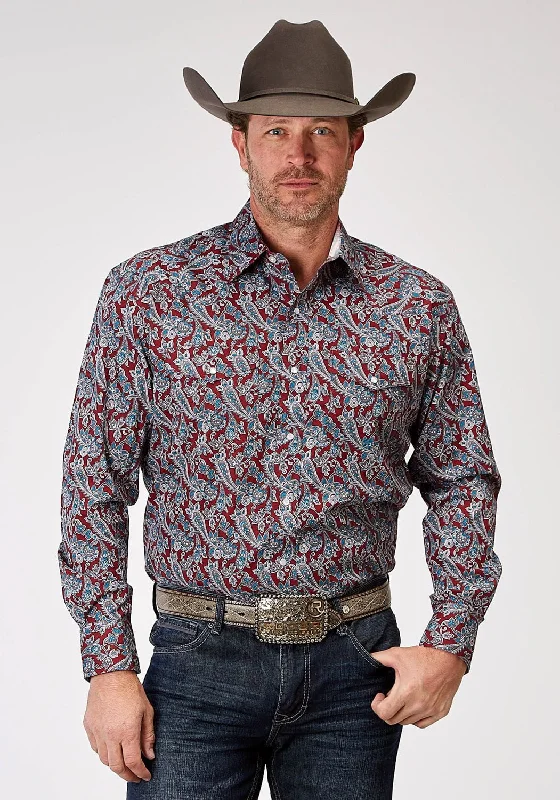 Men's Long - Line Oversized Casual Shirts in Dark Gray for a Relaxed and Modern LookRoper Mens River Paisley Red 100% Cotton L/S Shirt Men's Long - Line Oversized Casual Shirts in Dark Gray for a Relaxed and Modern LookRoper Mens River Paisley Red 100% Cotton L/S Shirt
