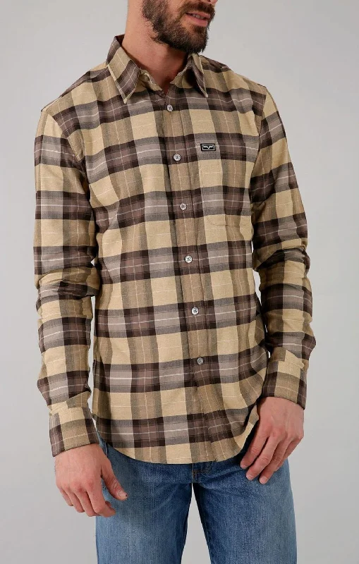 Men's Embroidered Detail Casual Shirts in Beige for a Touch of EleganceKimes Ranch Mens Twin Peaks Flannel Dress Brown Cotton blend L/S Shirt Men's Embroidered Detail Casual Shirts in Beige for a Touch of EleganceKimes Ranch Mens Twin Peaks Flannel Dress Brown Cotton blend L/S Shirt