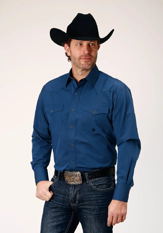 Men's Moisture - Wicking Performance Fabric Casual Shirts for Outdoor ActivitiesRoper Mens Solid Black Fill Blue 100% Cotton L/S Shirt Men's Moisture - Wicking Performance Fabric Casual Shirts for Outdoor ActivitiesRoper Mens Solid Black Fill Blue 100% Cotton L/S Shirt