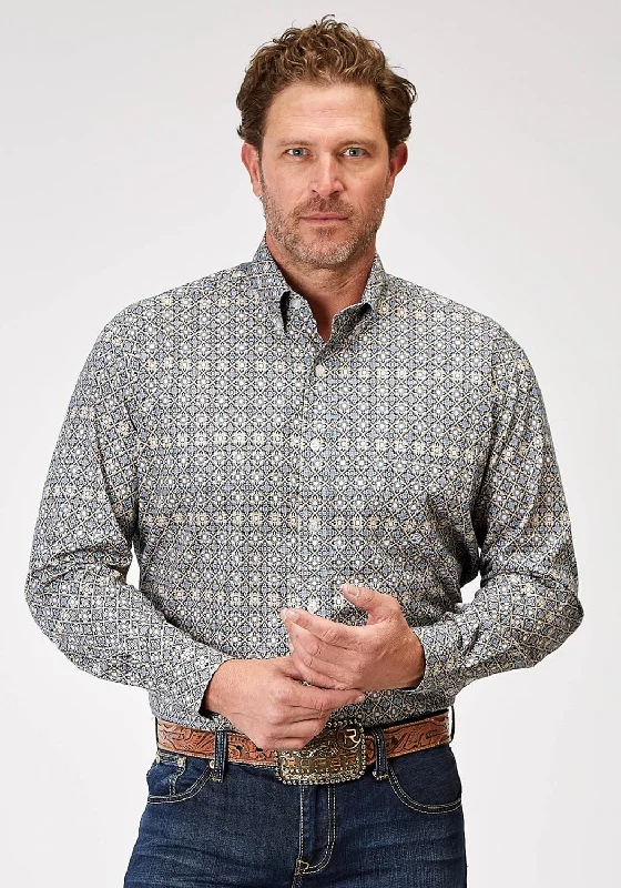 Men's Two - Tone Contrast Panel Casual Shirts in White and Navy for a Stylish and Eye - Catching DesignRoper Mens Western Foulard Tan 100% Cotton L/S Shirt Men's Two - Tone Contrast Panel Casual Shirts in White and Navy for a Stylish and Eye - Catching DesignRoper Mens Western Foulard Tan 100% Cotton L/S Shirt