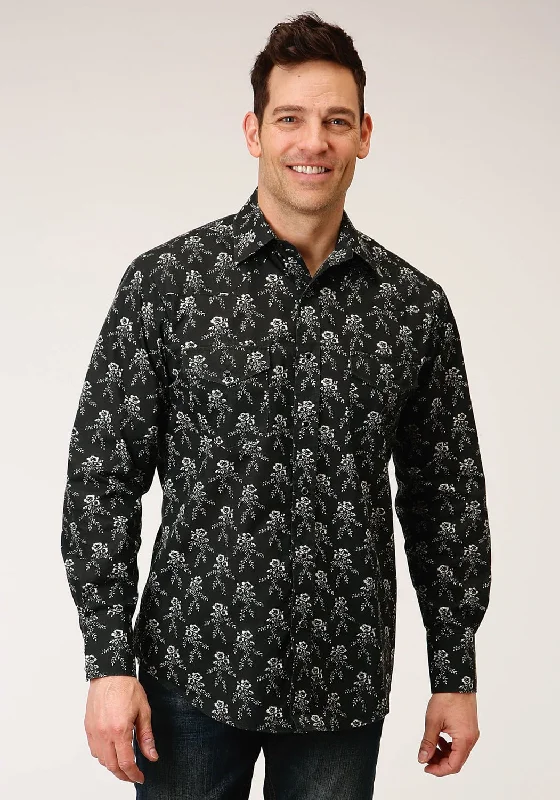 Men's Shearling - Lined Collar Casual Shirts in Brown for a Rustic and Warm AppealRoper Mens Black/Cream Cotton Blend Floral L/S Shirt Men's Shearling - Lined Collar Casual Shirts in Brown for a Rustic and Warm AppealRoper Mens Black/Cream Cotton Blend Floral L/S Shirt