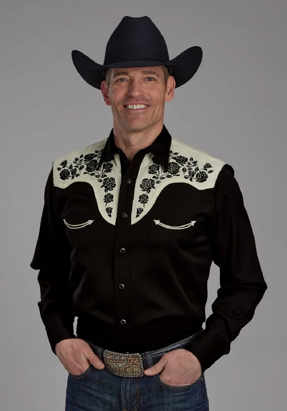 Men's Moisture - Wicking Performance Fabric Casual Shirts for Outdoor ActivitiesRoper Mens Floral Yoke Black/White Poly/Rayon L/S Shirt Men's Moisture - Wicking Performance Fabric Casual Shirts for Outdoor ActivitiesRoper Mens Floral Yoke Black/White Poly/Rayon L/S Shirt