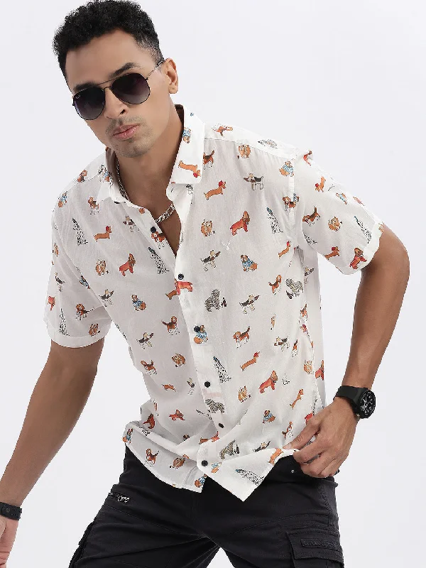 Men's Moisture - Wicking Performance Fabric Casual Shirts for Outdoor ActivitiesMen White Graphic Slim Fit Shirt Men's Moisture - Wicking Performance Fabric Casual Shirts for Outdoor ActivitiesMen White Graphic Slim Fit Shirt
