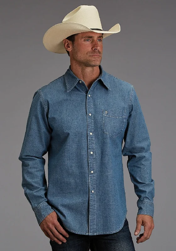 Men's Stretch - Fabric Casual Shirts in Navy Blue for a Comfortable and Flexible FitStetson Mens Chambray Denim Medium Blue 100% Cotton L/S Shirt Men's Stretch - Fabric Casual Shirts in Navy Blue for a Comfortable and Flexible FitStetson Mens Chambray Denim Medium Blue 100% Cotton L/S Shirt