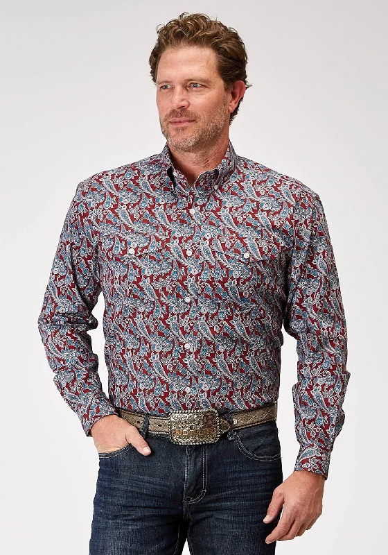 Men's Button - Down Oxford Casual Shirts in Crisp White for a Classic and Versatile StyleRoper Mens 1935 River Paisley Red 100% Cotton Btn L/S Shirt Men's Button - Down Oxford Casual Shirts in Crisp White for a Classic and Versatile StyleRoper Mens 1935 River Paisley Red 100% Cotton Btn L/S Shirt