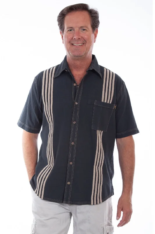 Men's Short - Sleeve Linen Casual Shirts in Light Khaki for a Breathable Summer OptionScully Mens Gun Metal 100% Cotton Contrast Traveler S/S Shirt