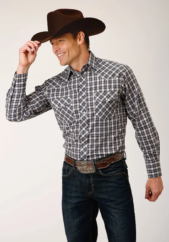 Men's Linen Blend Casual Shirts with Roll - Up Sleeves for a Summer Beach LookRoper Mens Small Scale Plaid Navy/Cream Cotton Blend L/S Shirt Men's Linen Blend Casual Shirts with Roll - Up Sleeves for a Summer Beach LookRoper Mens Small Scale Plaid Navy/Cream Cotton Blend L/S Shirt