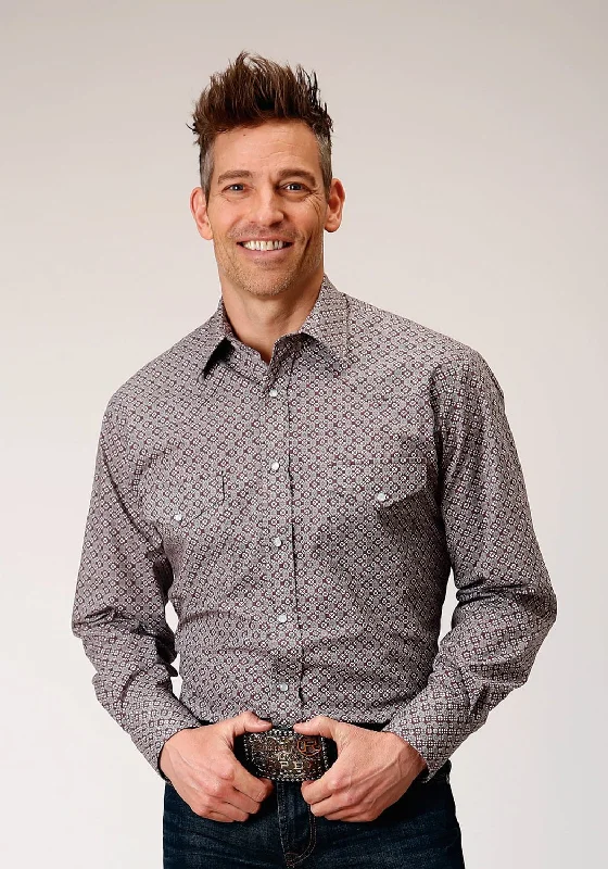 Men's Button - Down Oxford Casual Shirts in Crisp White for a Classic and Versatile StyleRoper Mens Taupe Retro Wine Cotton Blend L/S Shirt Men's Button - Down Oxford Casual Shirts in Crisp White for a Classic and Versatile StyleRoper Mens Taupe Retro Wine Cotton Blend L/S Shirt