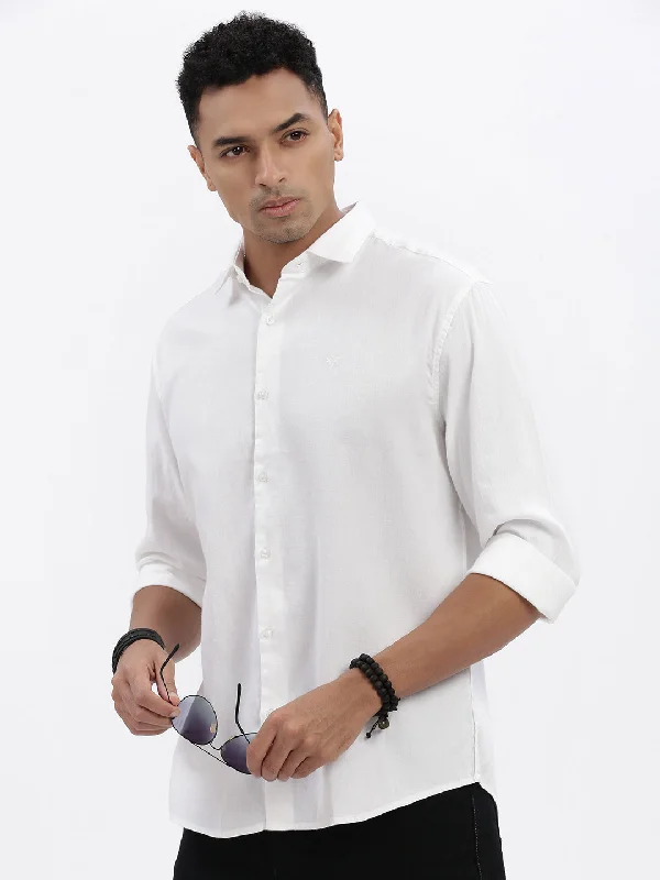 Men's Embroidered Detail Casual Shirts in Beige for a Touch of EleganceMen White Solid Slim Fit Shirt Men's Embroidered Detail Casual Shirts in Beige for a Touch of EleganceMen White Solid Slim Fit Shirt