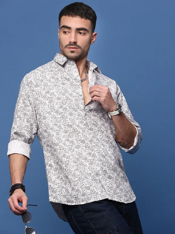 Men's Wrinkle - Resistant Polyester Blend Casual Shirts for Easy Travel and MaintenanceMen White Graphic Slim Fit Shirt Men's Wrinkle - Resistant Polyester Blend Casual Shirts for Easy Travel and MaintenanceMen White Graphic Slim Fit Shirt
