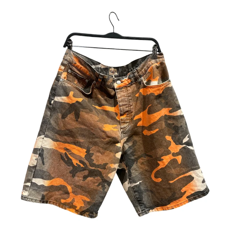 Men's plaid pattern wool blend shorts for a preppy fall styleSTUSSY/Shorts/34/Cotton/ORN/Button Fly/Camouflage/ Men's plaid pattern wool blend shorts for a preppy fall styleSTUSSY/Shorts/34/Cotton/ORN/Button Fly/Camouflage/