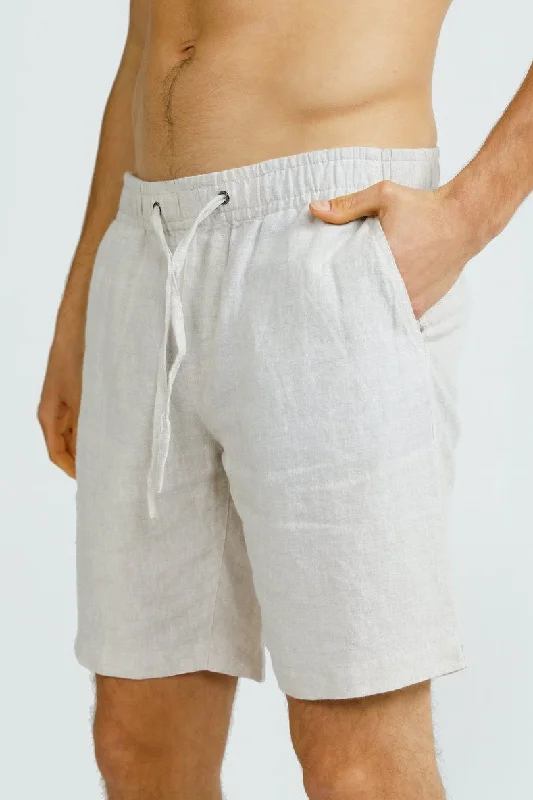 Men's elastic waistband lounge shorts for lazy weekends at homeOrtc MENS LINEN SHORTS - SAND Men's elastic waistband lounge shorts for lazy weekends at homeOrtc MENS LINEN SHORTS - SAND
