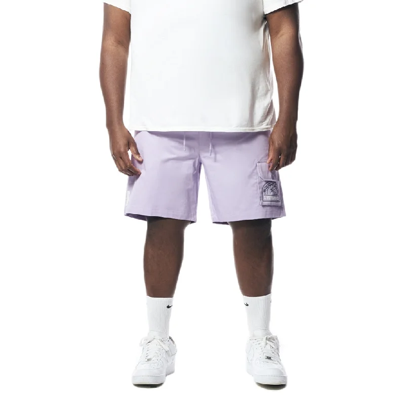 Men's floral print silk blend shorts for a unique night - out lookBig and Tall - Printed Twill Workwear Shorts - Dusty Purple