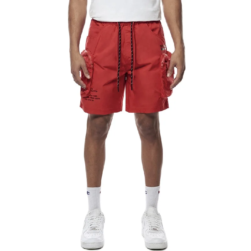Men's adjustable - length convertible shorts for versatile usePrinted Utility Lounge Windbreaker Shorts - Red