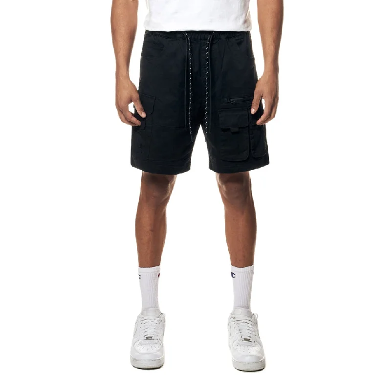 Men's drawstring casual linen shorts for a laid - back summer lookUtility Twill Lounge Shorts - Black