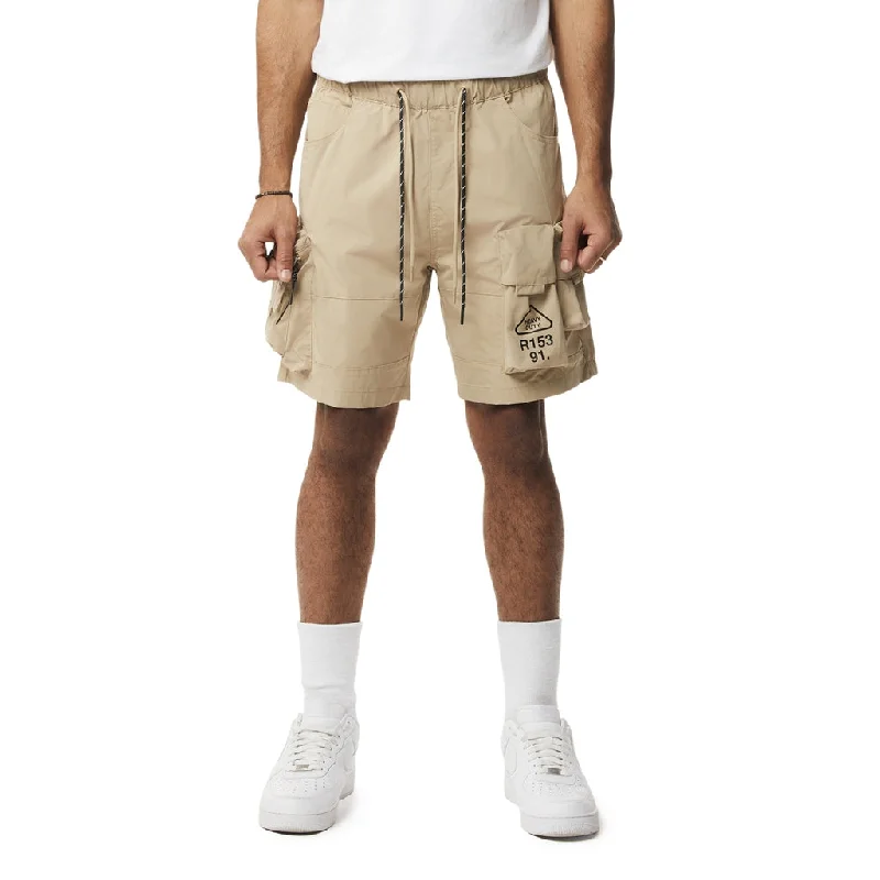 Men's pleated front twill shorts for a classic and sophisticated appearanceUtility Windbreaker Cargo Shorts - Khaki Men's pleated front twill shorts for a classic and sophisticated appearanceUtility Windbreaker Cargo Shorts - Khaki