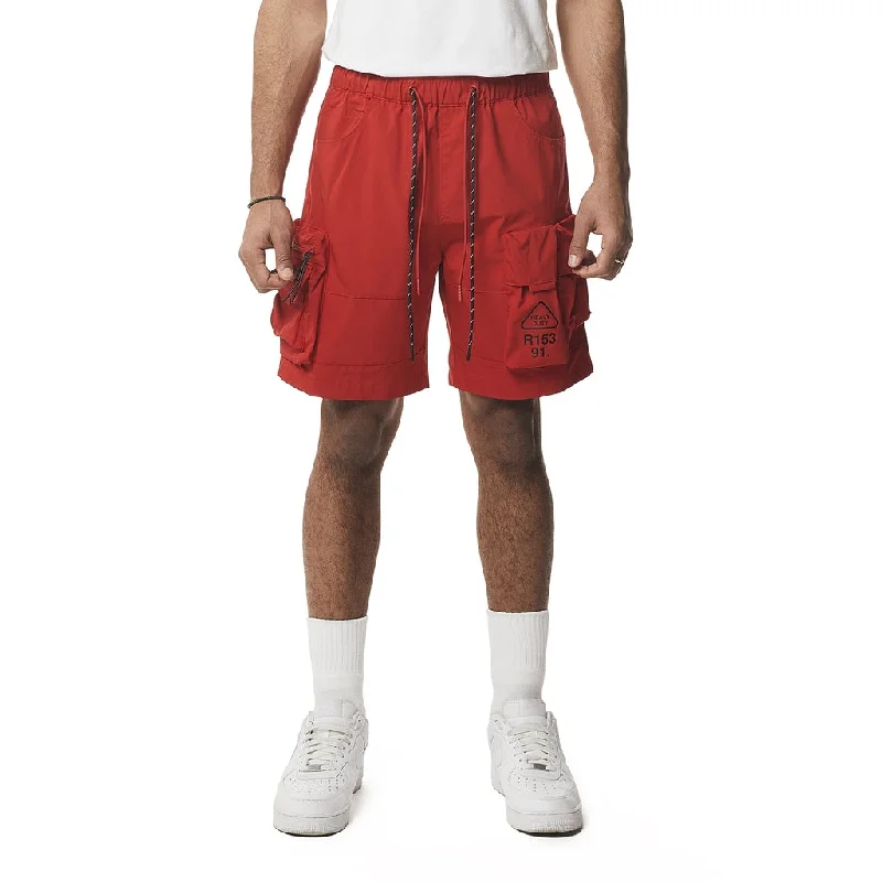 Men's moisture - wicking performance shorts for sweaty outdoor activitiesUtility Windbreaker Cargo Shorts - Red Men's moisture - wicking performance shorts for sweaty outdoor activitiesUtility Windbreaker Cargo Shorts - Red