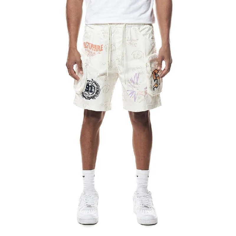 Men's ripped denim shorts for a trendy streetwear aestheticVarsity Lounge Windbreaker Shorts - Chalk Men's ripped denim shorts for a trendy streetwear aestheticVarsity Lounge Windbreaker Shorts - Chalk